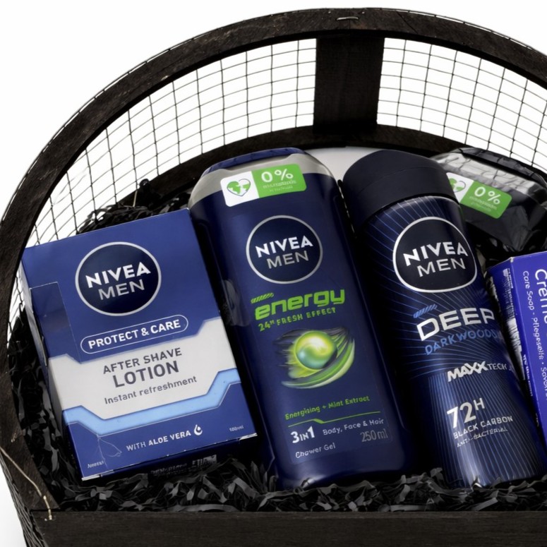 Veľký kozmetický kôš Nivea Men ako darček na narodeniny alebo Deň otcov.